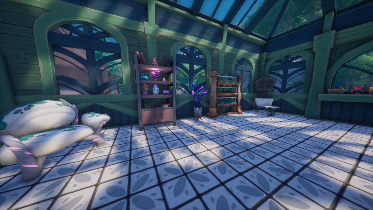 greenhouse shelves and chair